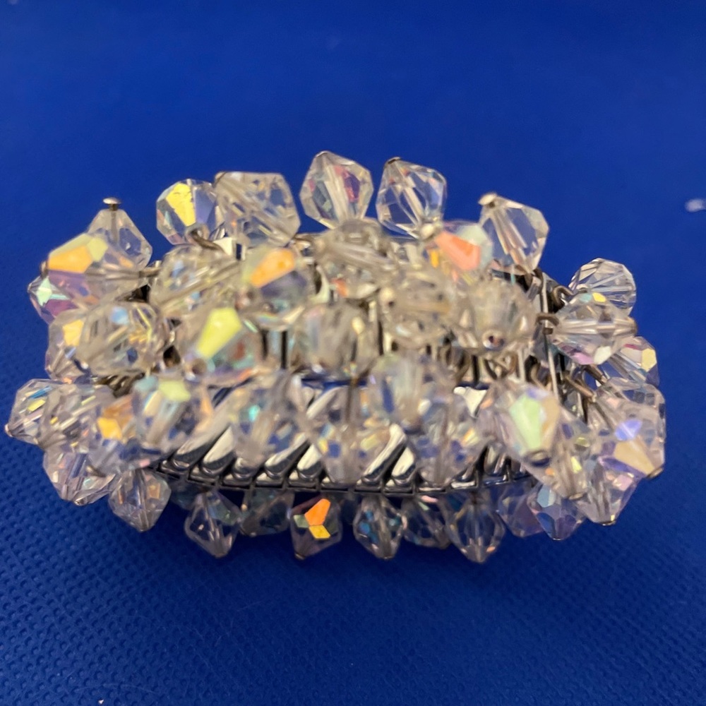 Vintage Aurora Borealis AB Crystal Beaded Cha Cha Expansion Stretch Bracelet